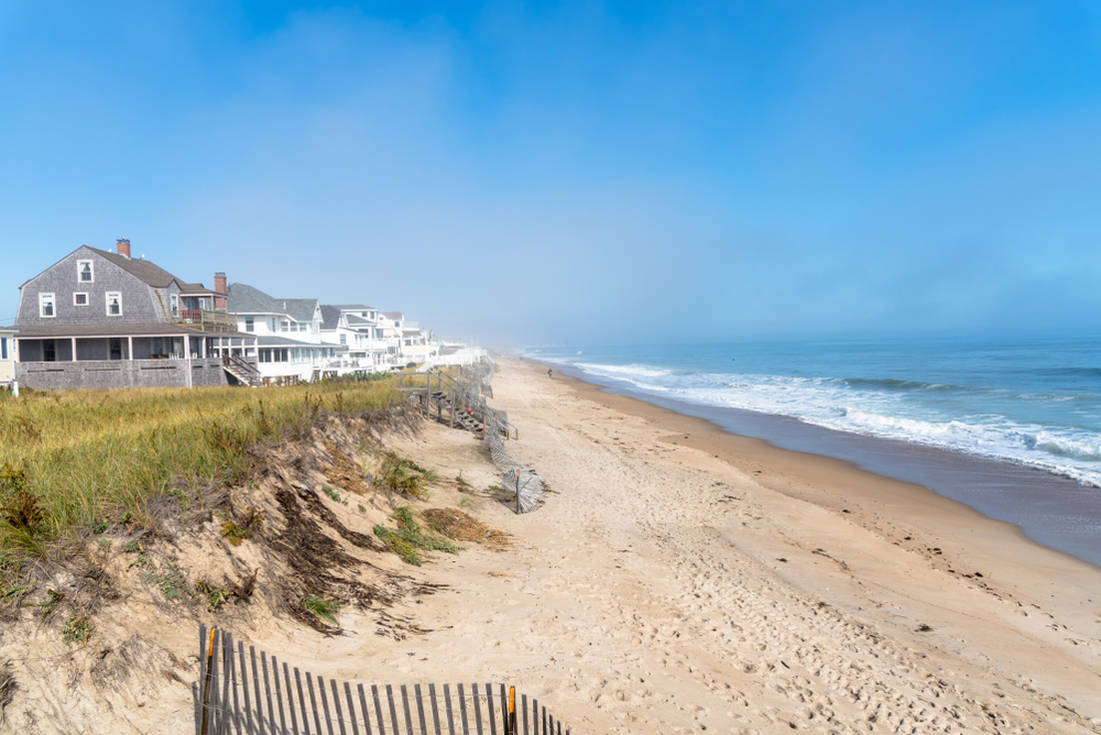 An aerial view of a beach in Seaport, NH